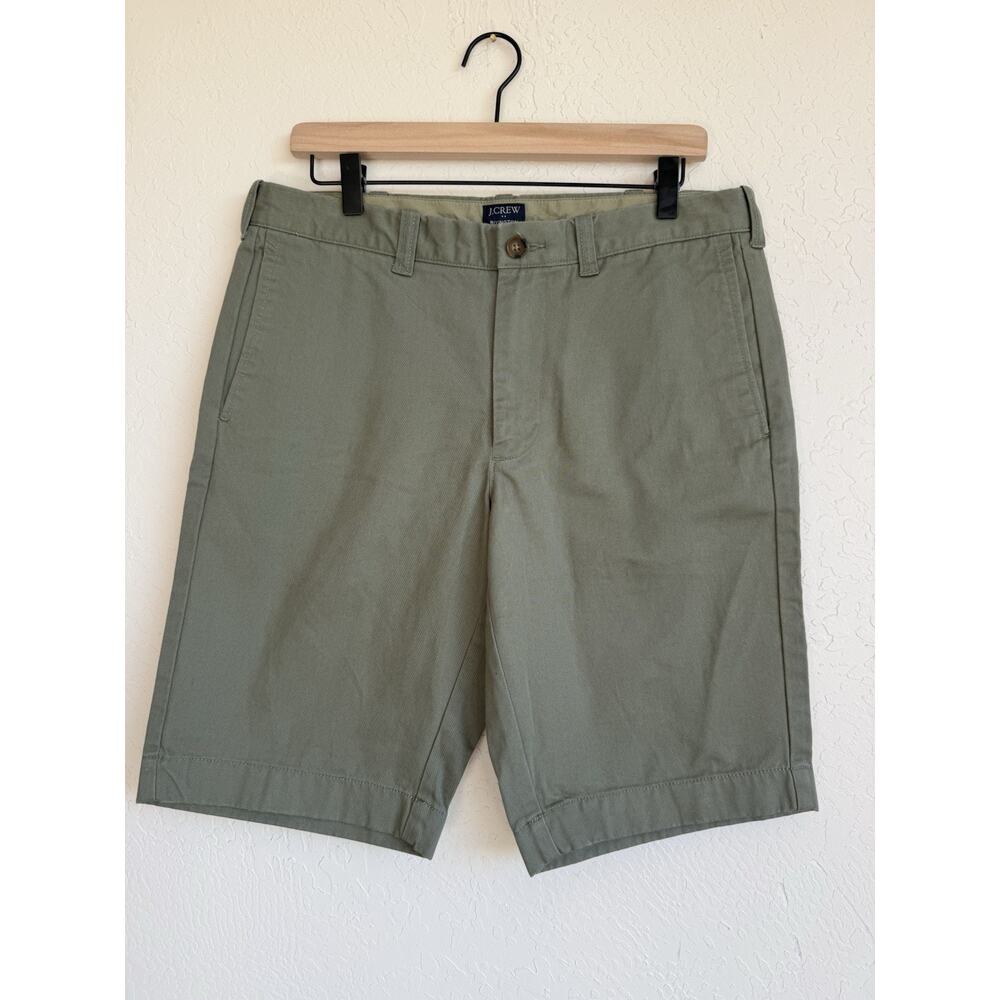 J.Crew Mens 100% Cotton Rivington Shorts 32W Olive Green Chino Flat Front Casual